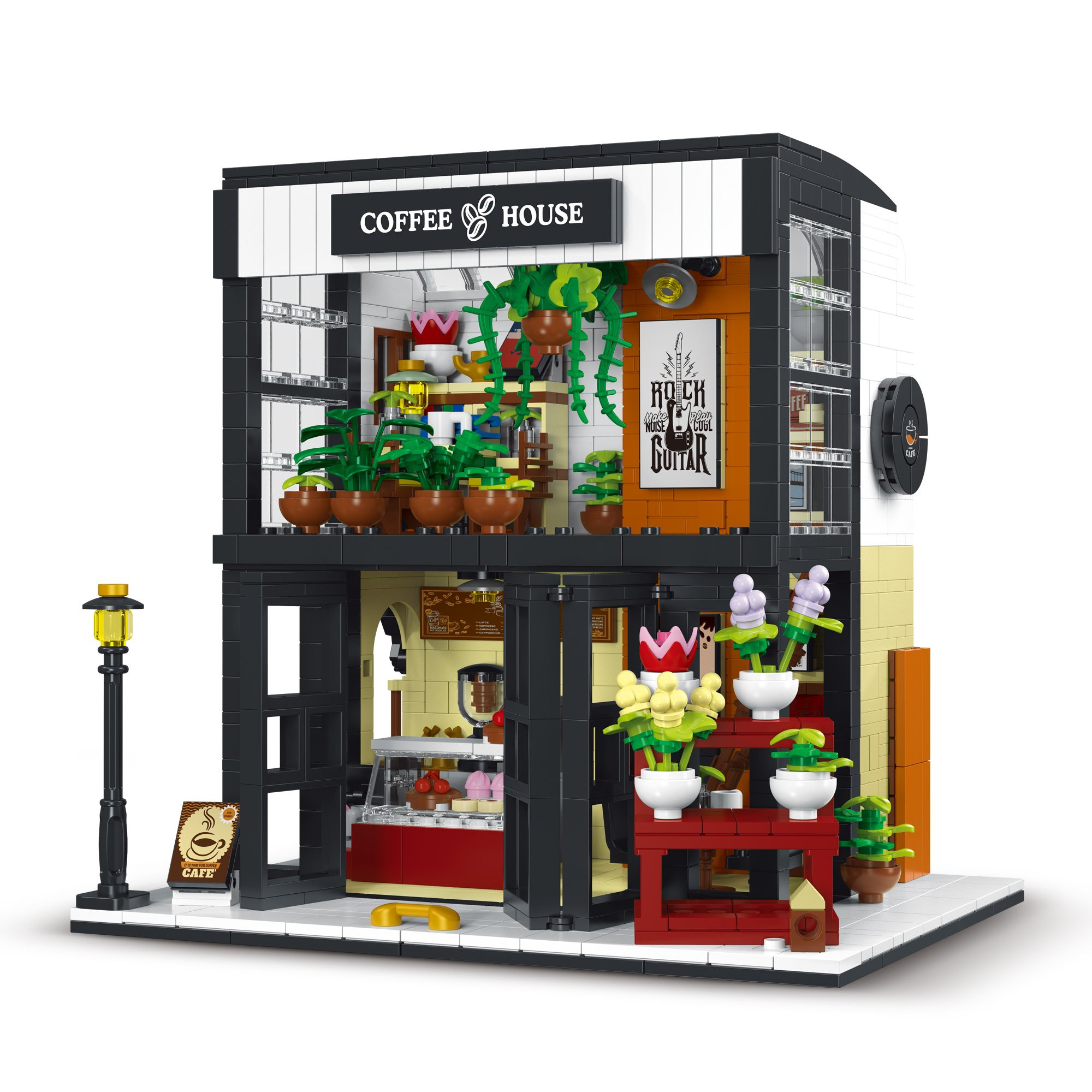XMork Model Coffee House Building Blocks (1454pcs) - 20cm Long 