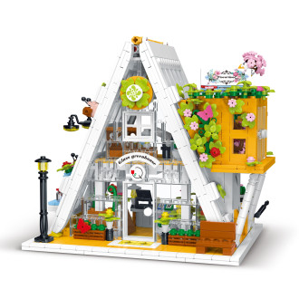 XMork Model Glass Greenhouse Building Blocks (1413pcs) - 20cm Long 