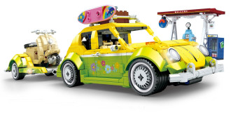 Sembo Tech Pullback - VW Beetle with Trailer and Scooter - 1409 pieces (42cm Long)