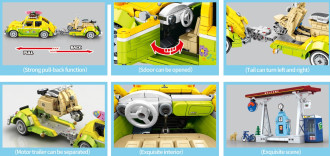 Sembo Tech Pullback - VW Beetle with Trailer and Scooter - 1409 pieces (42cm Long)